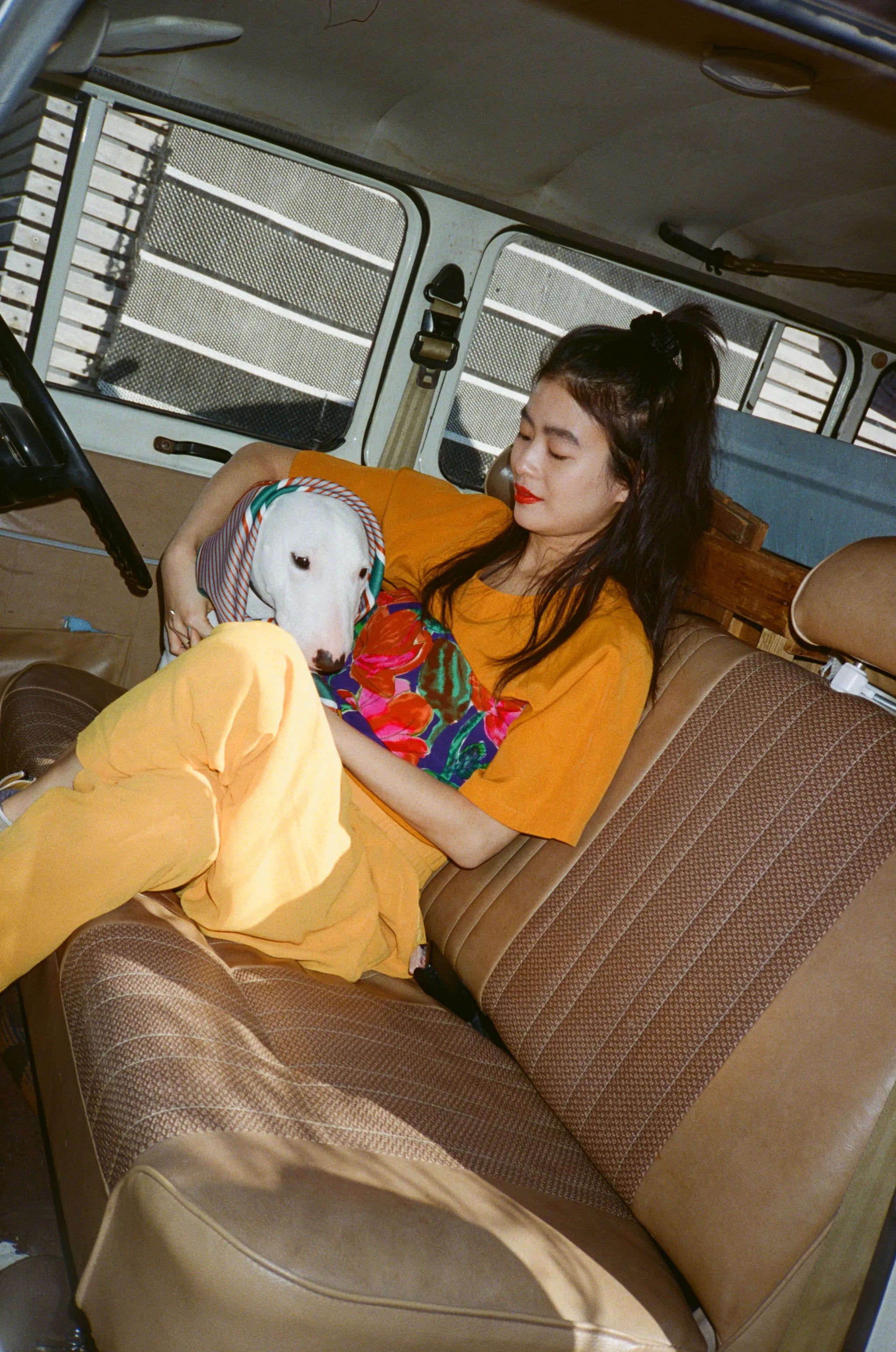 風呂敷〈オレンジ×緑〉｜wanonuno （ブッチャー／70cm角・両面プリント）