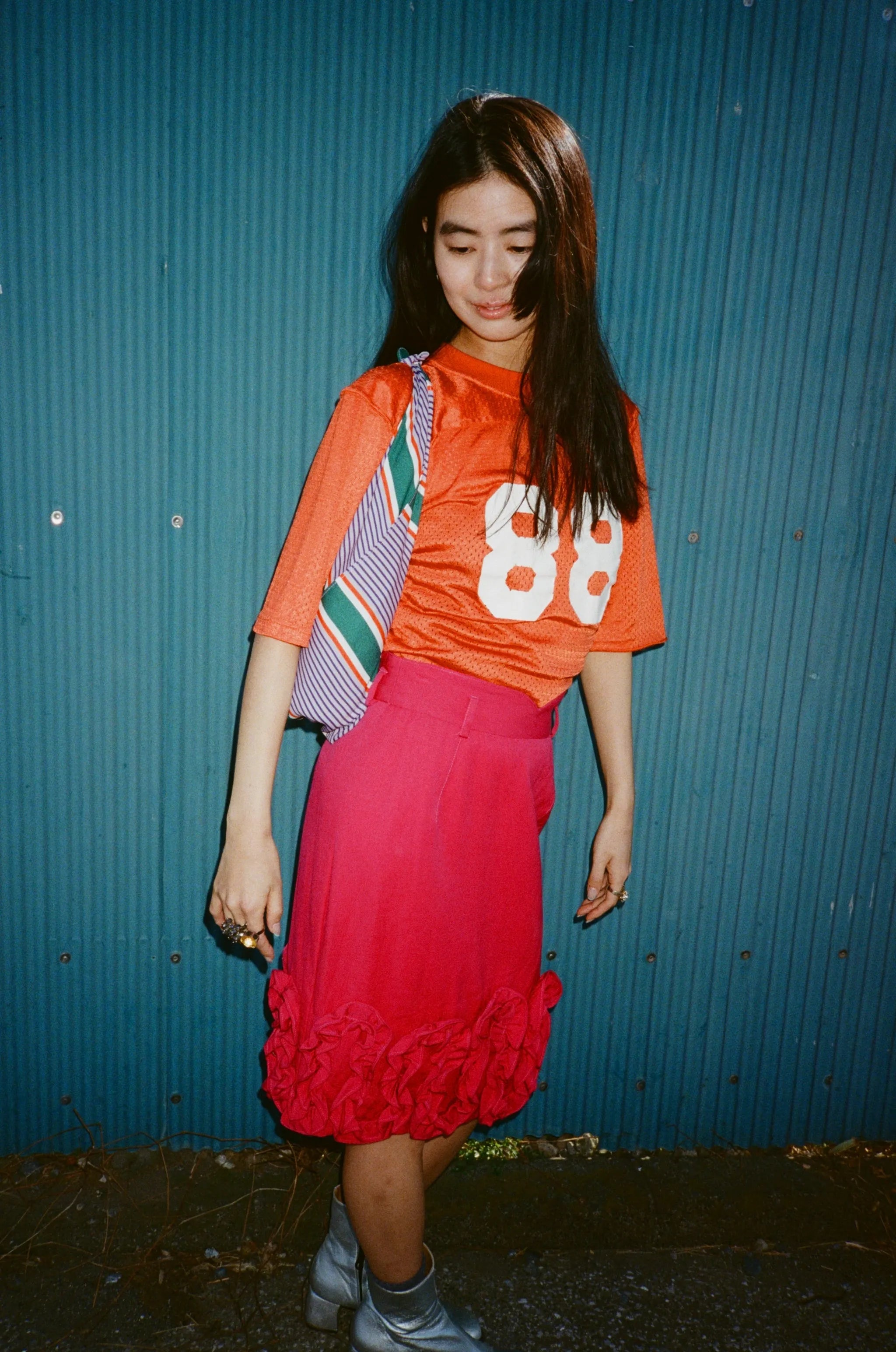 風呂敷〈紫×緑〉｜wanonuno （アムンゼン／70cm角・両面プリント）