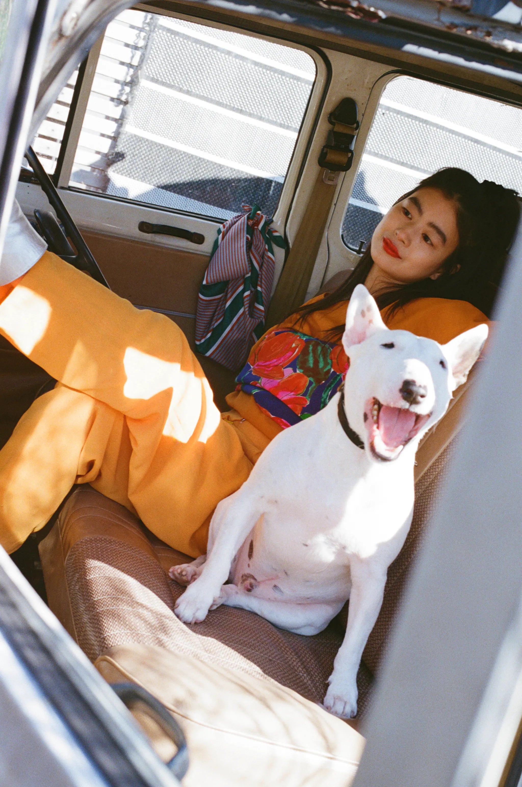 風呂敷〈オレンジ×緑〉｜wanonuno （ブッチャー／70cm角・両面プリント）