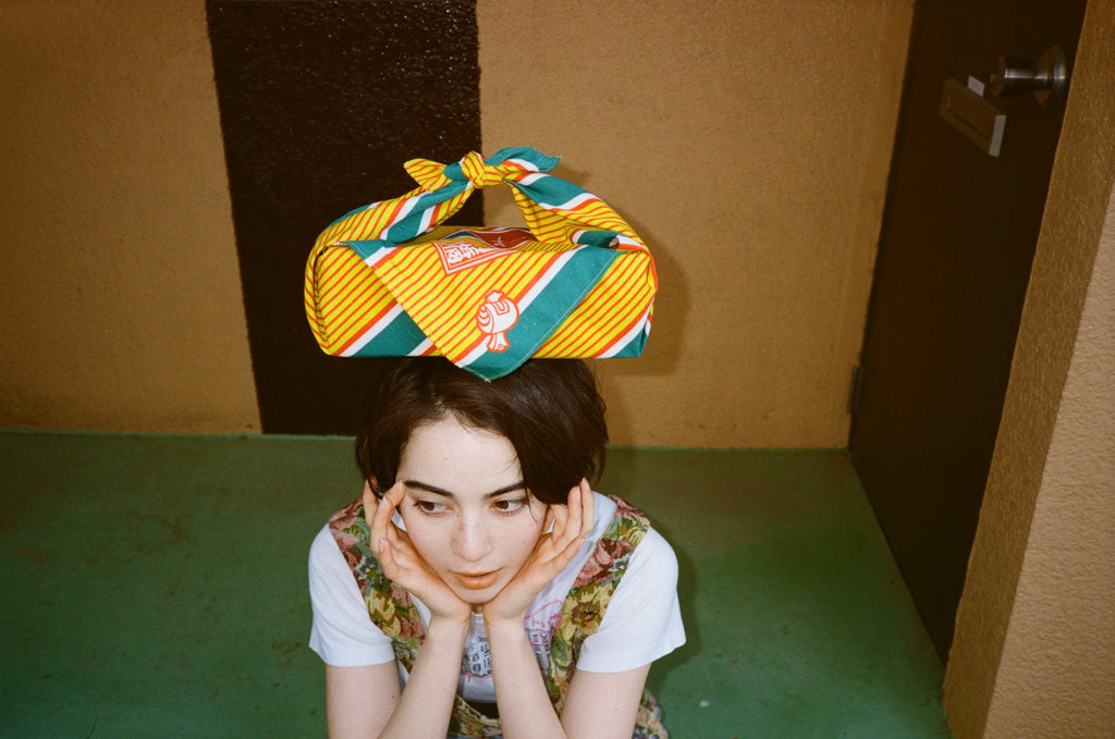 風呂敷〈黄×緑〉｜wanonuno （E紬／70cm角・両面プリント）